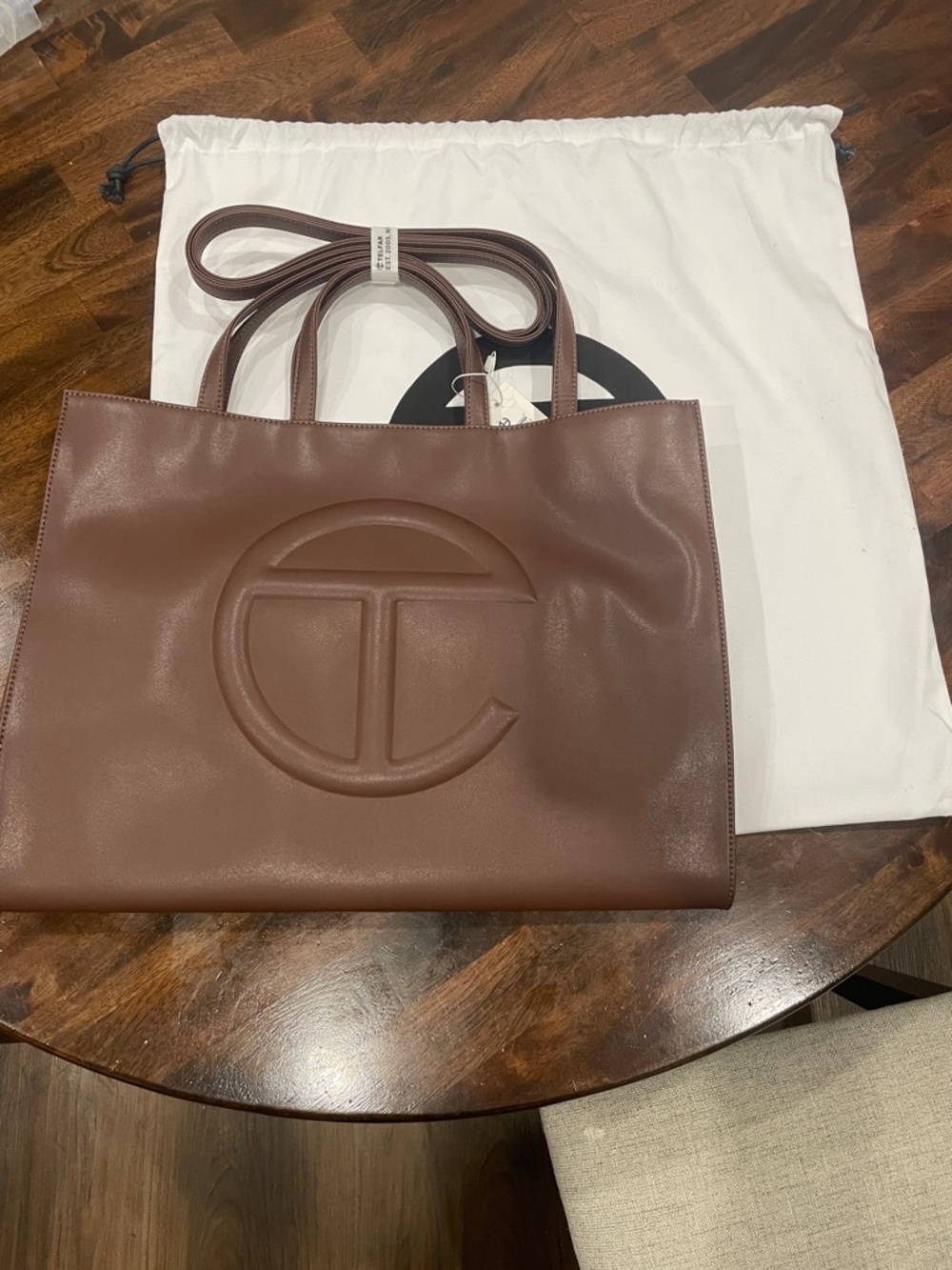 Telfar Chocolate Brown Leather Logo Tote